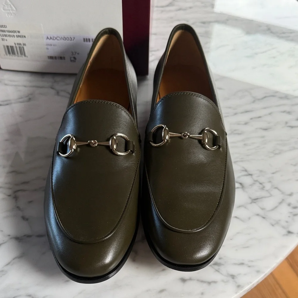 Gucci Olive Leather Loafers - Picture 1 of 6